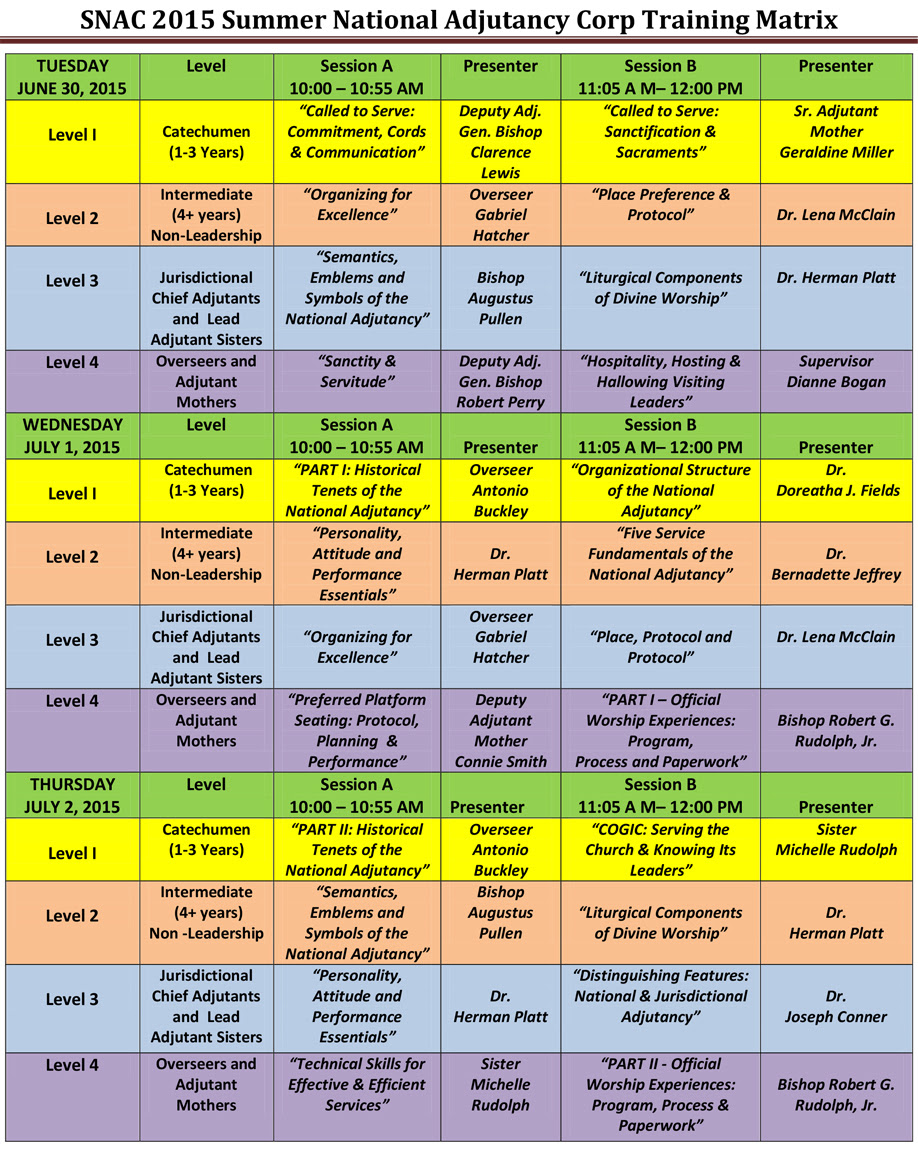 2015 Academy Schedule COGIC Adjutancy
