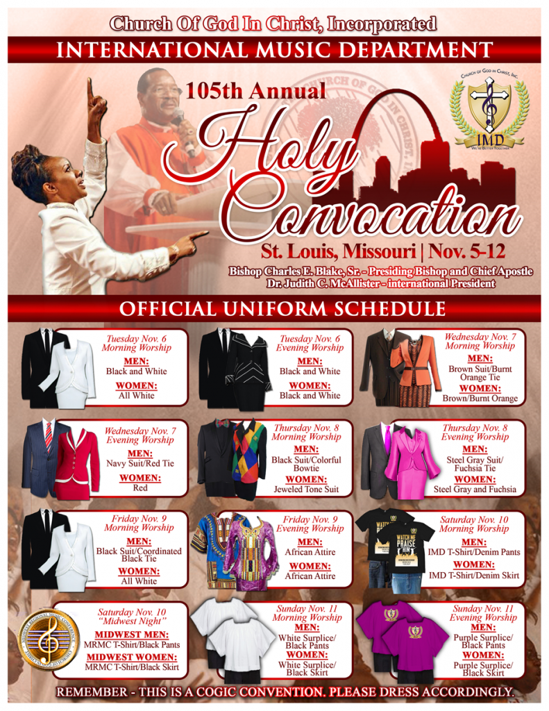 holy convocation official uniform schedule church of god in cogic church musical flyer
