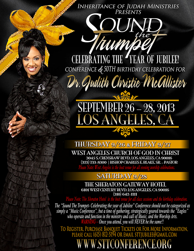 sound the trumpet celebrating the year of jubilee conference cogic church musical flyer