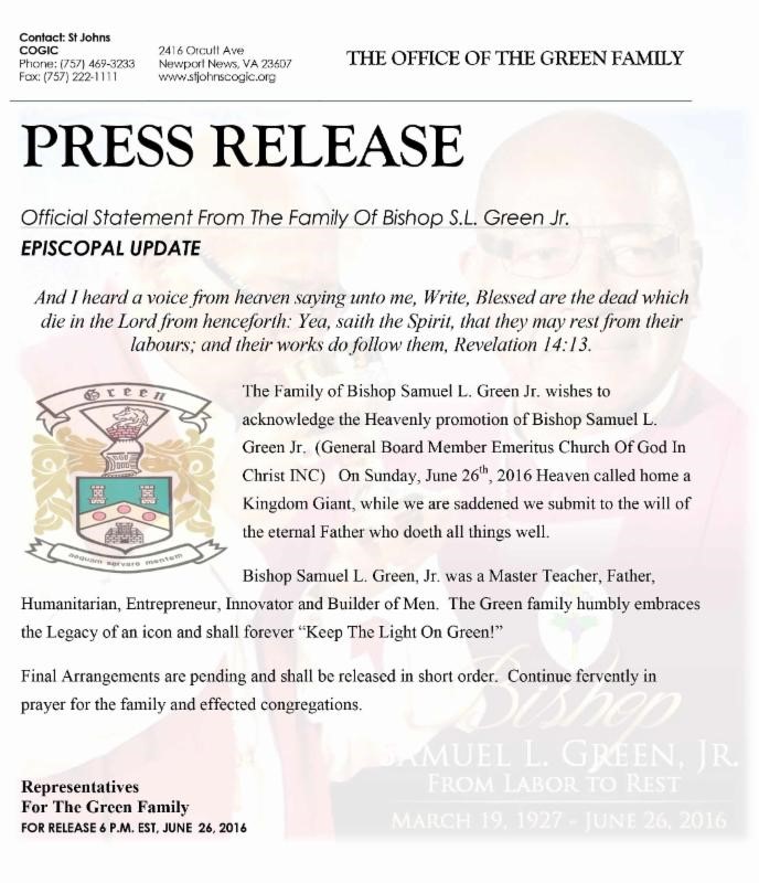 COGIC Mourns the Loss of General Board Member – Church Of God In Christ