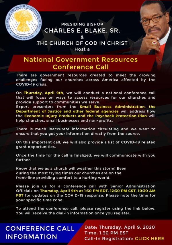 National Government Resources Conference Call COGIC Coronavirus