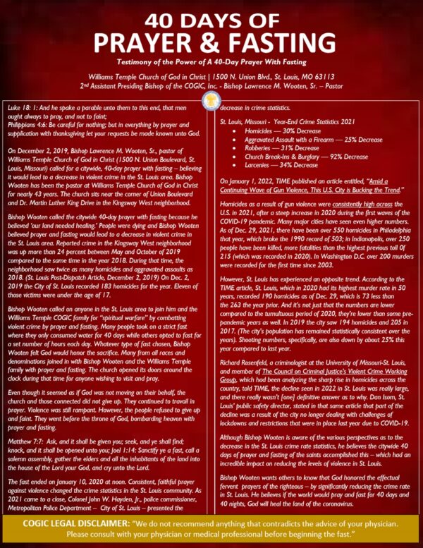 40 Days of Prayer & Fasting Church Of God In Christ