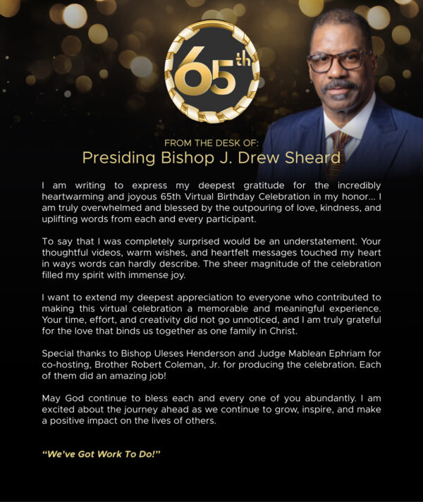 From the Desk of Presiding Bishop J. Drew Sheard - Church Of God In Christ